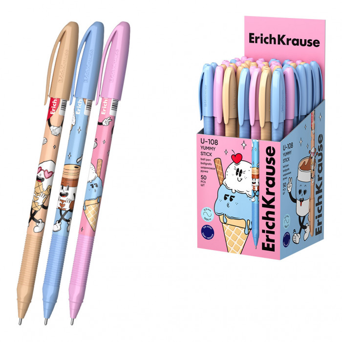 Ручка шариковая ErichKrause U-108 Stick Yummy 1.0, Ultra Glide Technology, цвет чернил синий (в коро