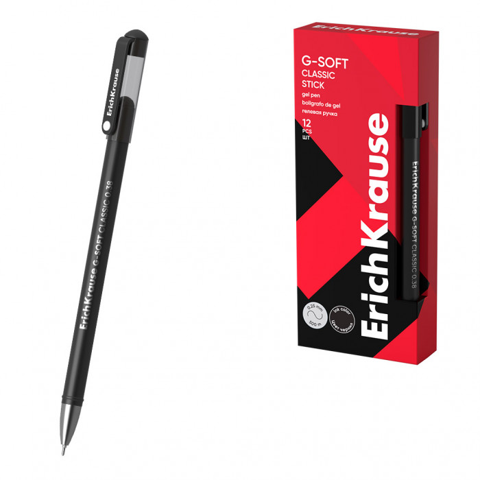 Ручка гелевая ErichKrause G-Soft Stick Classic 0.38, цвет чернил черный (в коробке по 12 шт.)