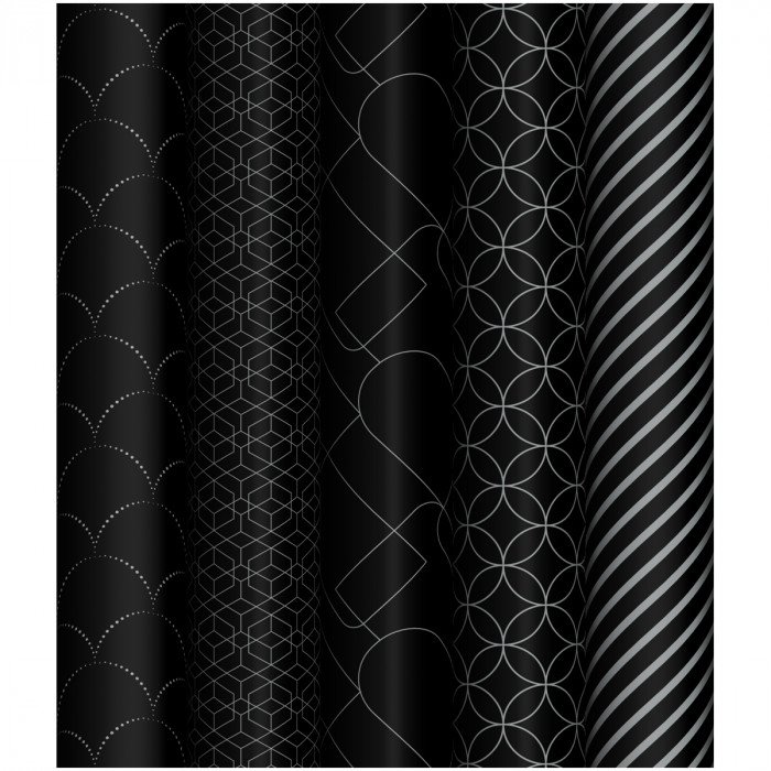 Упаковочная бумага глянц. 70*100см, MESHU "Pattern on black", 80г/м2, ассорти 5 дизайнов MS_53487