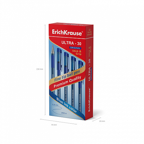 Ручка шариковая ErichKrause® ULTRA-30 Original, цвет чернил синий (в коробке по 12 шт.)