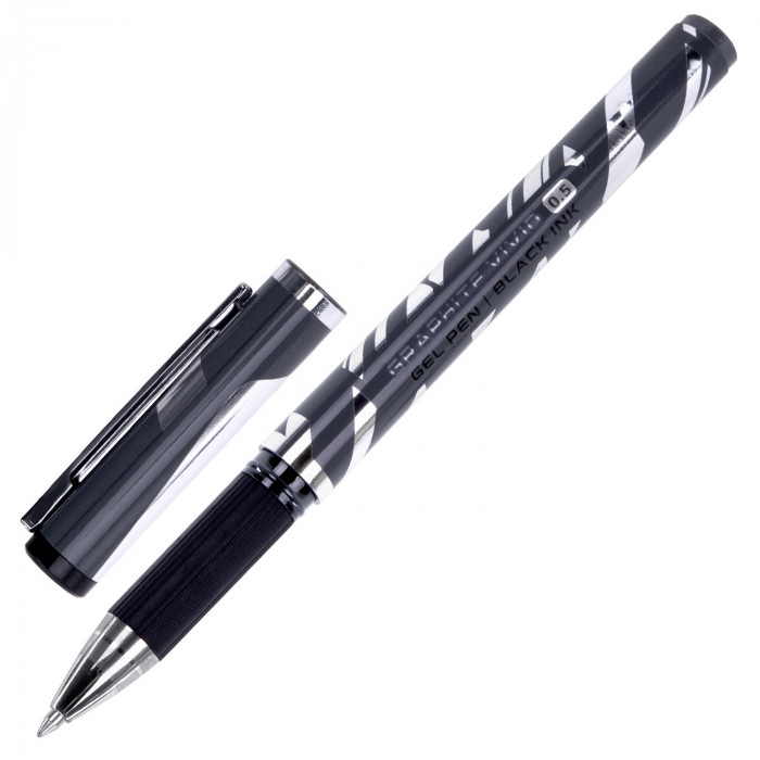 Ручка гелевая с грипом BRAUBERG "GRAPHITE VIVID", ЧЕРНАЯ, пишущий узел 0,5 мм, линия письма 0,35 мм,