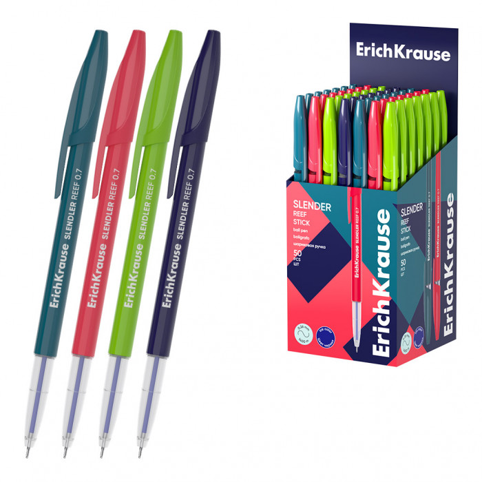 Ручка шариковая ErichKrause Slender Stick Reef  0.7, Super Glide Technology, цвет чернил синий (в ко