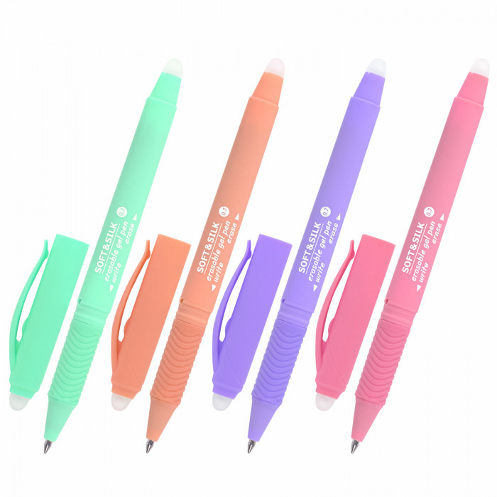 Ручка стираемая гелевая с грипом BRAUBERG SOFT&SILK PASTEL, СИНЯЯ, корпус ассорти, узел 0,7 мм, 1439