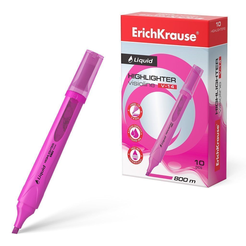 Текстмаркер с жидкими чернилами  ErichKrause® Liquid Visioline V-14 Neon, цвет чернил розовый (в кор