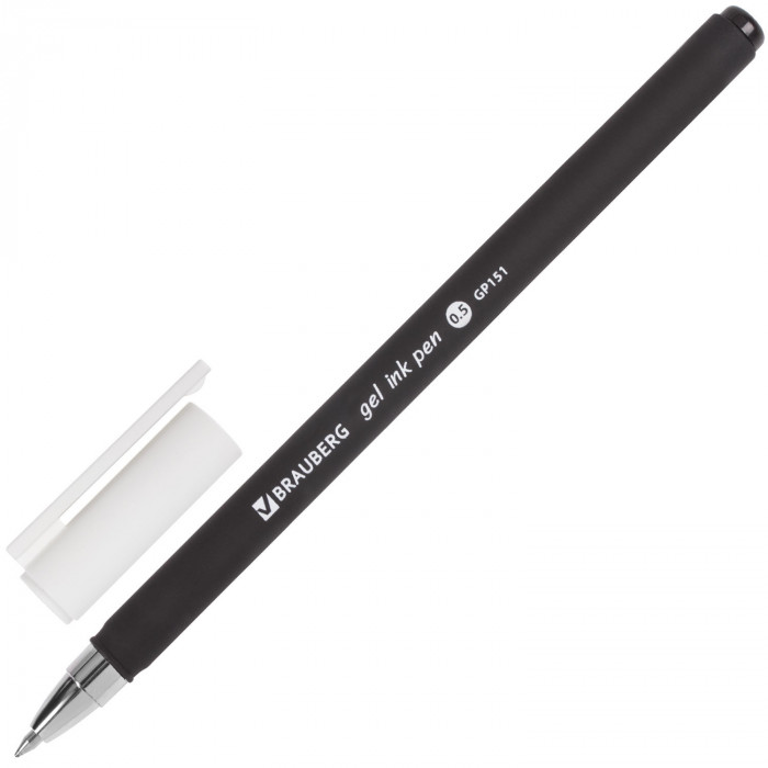 Ручка гелевая BRAUBERG "Matt Gel", ЧЕРНАЯ, корпус soft-touch,
узел 0,5 мм, линия 0,35 мм, 142944