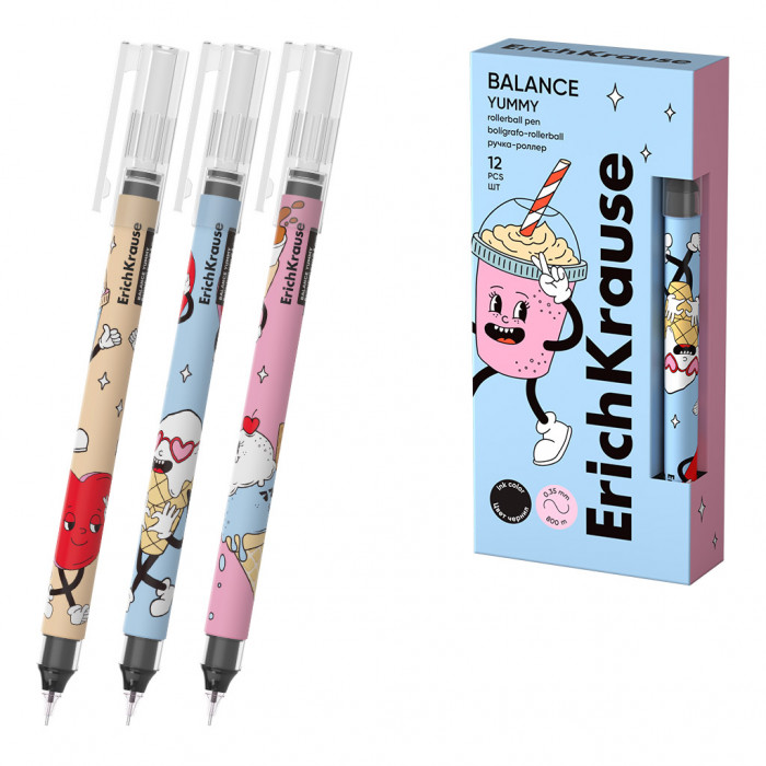 Ручка-роллер ErichKrause Balance Stick Yummy 0.5, цвет чернил черный (в коробке по 12 шт.)