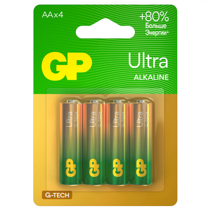 Батарейка GP Ultra G-Tech AA (LR6) 15AU алкалиновая, BC4 GP 15AUA21-2CRSBC4