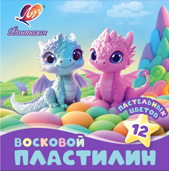 Пластилин 12цв Луч Фантазия восковой 180гр пастельный со стеком