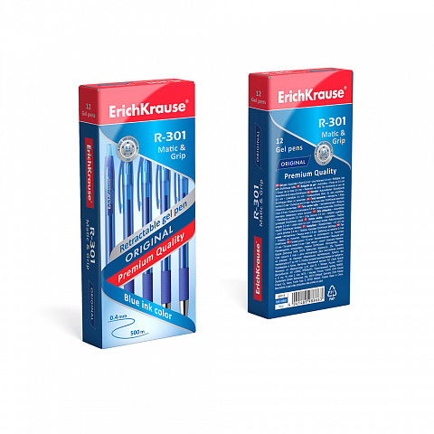 Ручка гелевая автоматическая ErichKrause® R-301 Original Gel Matic&Grip, цвет чернил черный (в короб