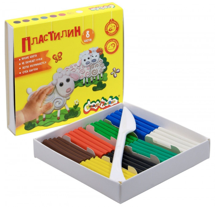 Пластилин Каляка-Маляка 8 цв. 120 г, со стеком, 3+