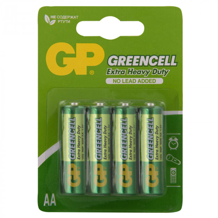 Батарейка GP Greencell AA (R6) 15S солевая, BL4 GP 15G-2CR4
