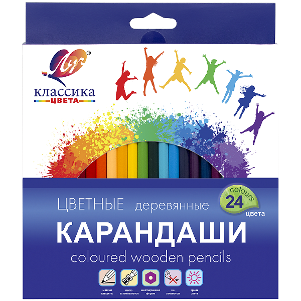 Набор цветн.каранд КЛАССИКА 24 цв. шестигранные дерев.