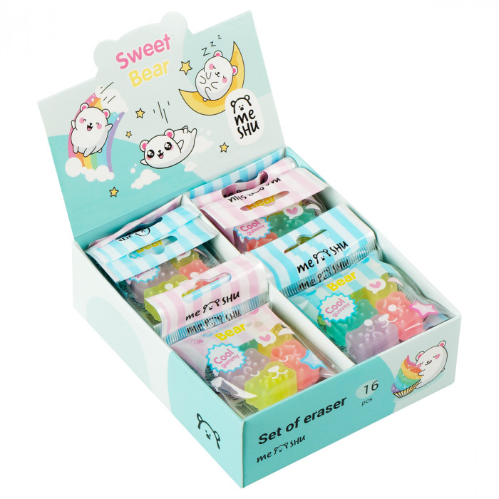 Набор ластиков MESHU "Candy Bear" 5шт., ПВХ, 20*15*9мм MS_52607