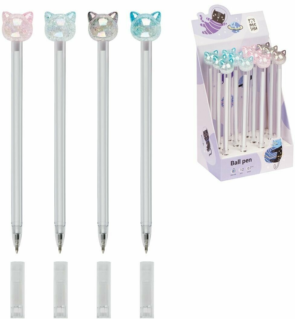 Ручка шариковая MESHU "Crystal Kitten", синяя, 0,7мм, корпус ассорти MS_02934