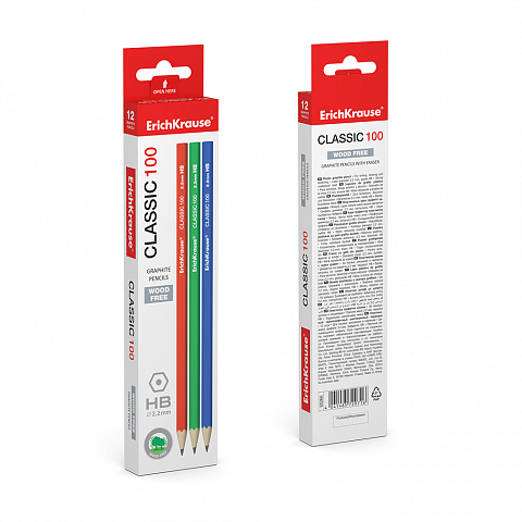 Пластиковый чернографитный трехгранный карандаш с ластиком ErichKrause® Classic triangle 101 HB (в к