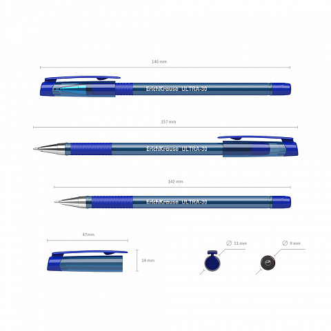 Ручка шариковая ErichKrause® ULTRA-30 Original, цвет чернил синий (в коробке по 12 шт.)