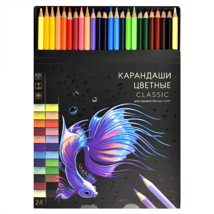 Набор цветных карандашей деревянных арт. 64098 / 24 КЛАССИК 24 (24 цв., размер: 18,7*19*0,9 см, форм