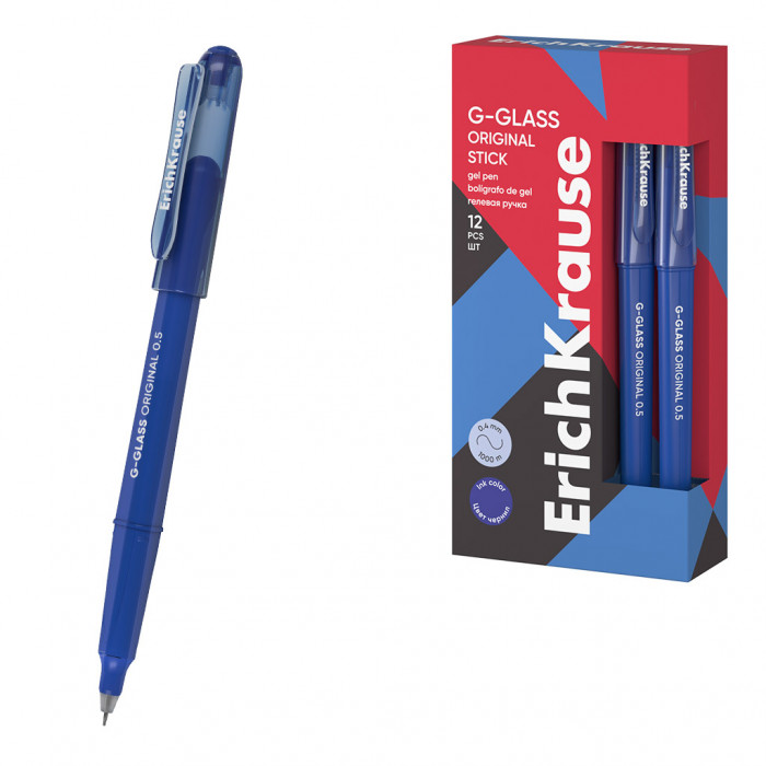 Ручка гелевая ErichKrause G-Glass Stick Original 0.5, цвет чернил синий (в коробке по 12 шт.)