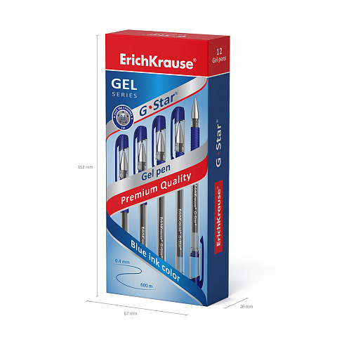 Ручка гелевая ErichKrause® G-Star® Classic, цвет чернил синий (в коробке по 12 шт.)