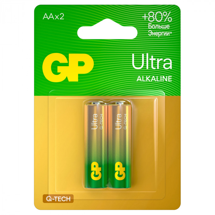 Батарейка GP Ultra G-Tech AA (LR6) 15AU алкалиновая, BC2 GP 15AUA21-2CRSBC2
