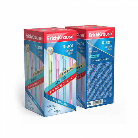Ручка шариковая ErichKrause® R-301 Spring Stick&Grip 0.7, цвет чернил синий (коробка 50 шт.)