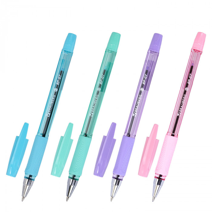 Ручка шариковая BRAUBERG BP-GT PASTEL, СИНЯЯ, корпус ассорти, пишущий узел 0,7 мм, линия письма 0,35