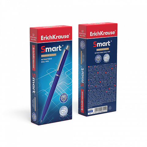 Ручка шариковая ErichKrause® Smart®, цвет чернил синий (в коробке по 12 шт.)