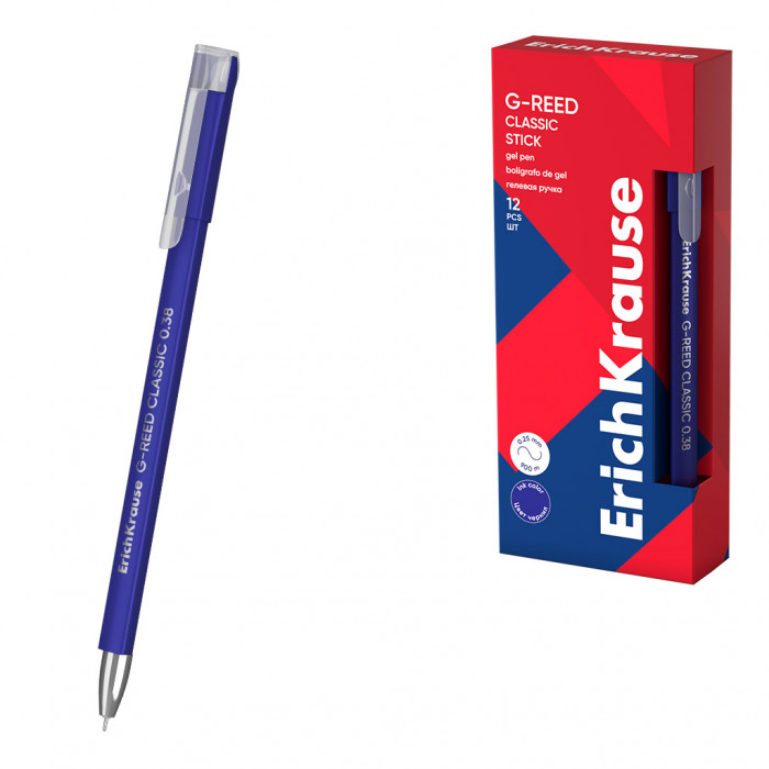 Ручка гелевая ErichKrause G-Reed Stick Classic 0.38, цвеcт чернил синий (в коробке по 12 шт.)