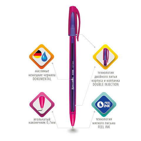 Ручка шариковая масляная BRAUBERG "BOMB GT Color", СИНЯЯ, прорезиненный корпус ассорти, узел 0,7 мм,
