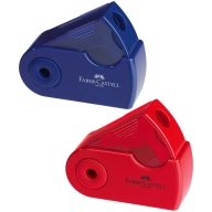 Точилка пластиковая Faber-Castell "Sleeve Mini", 1 отверстие, контейнер, красная/синяя 182711
