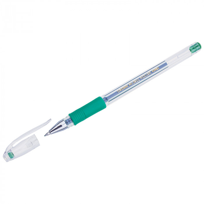 Ручка гелевая Crown "Hi-Jell Grip" зеленая, 0,5мм, грип HJR-500R