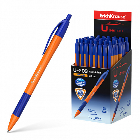Ручка шариковая автоматическая ErichKrause® U-209 Orange Matic&Grip 1.0, Ultra Glide Technology, цве