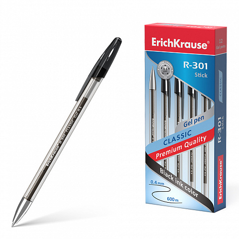 Ручка гелевая ErichKrause® R-301 Classic Gel Stick 0.5, цвет чернил синий (в коробке по 12 штук)