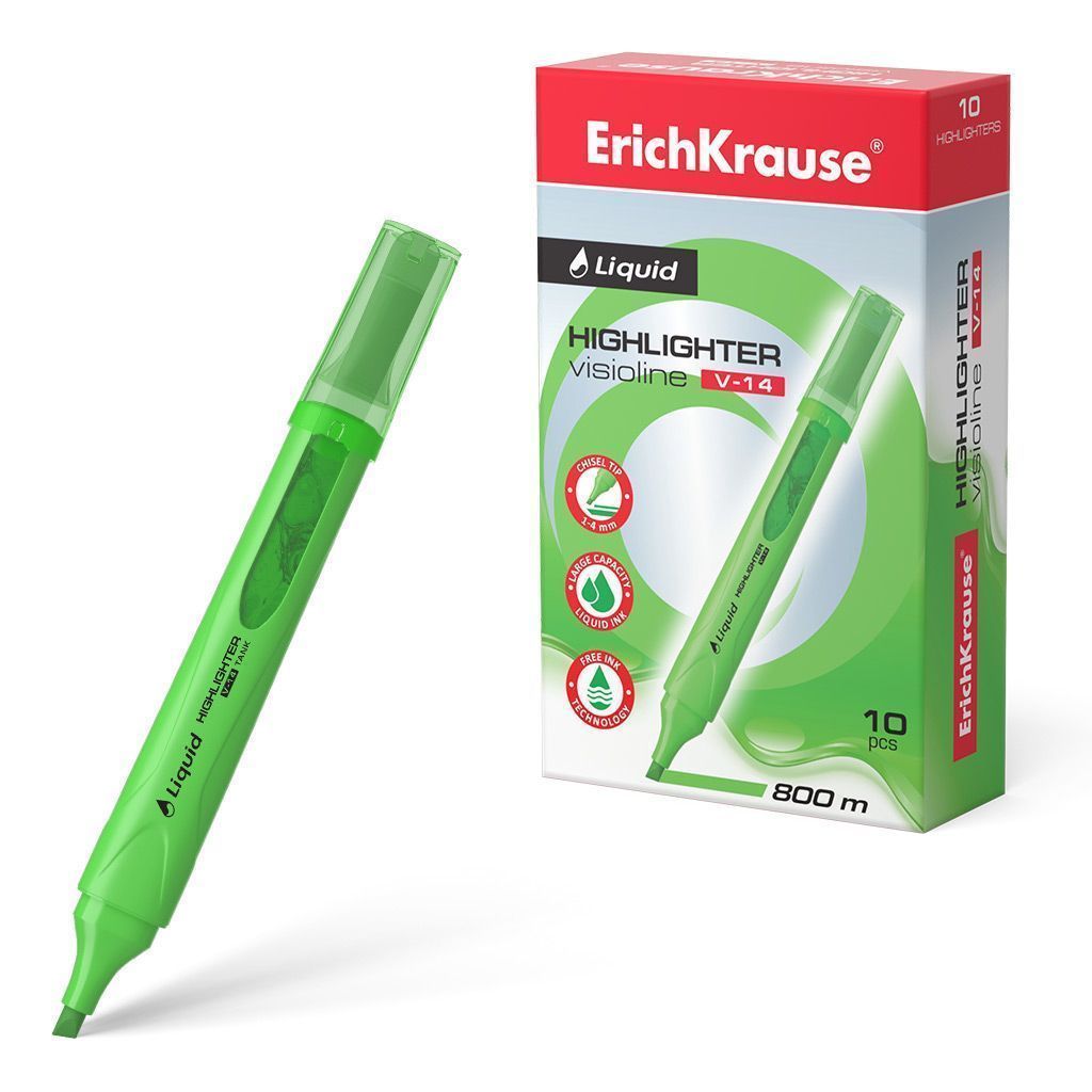 Текстмаркер с жидкими чернилами  ErichKrause® Liquid Visioline V-14 Neon, цвет чернил зеленый (в кор