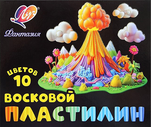 Пластилин 10цв Луч Фантазия восковой 150г (классический+ флуоресцентный), со стеком