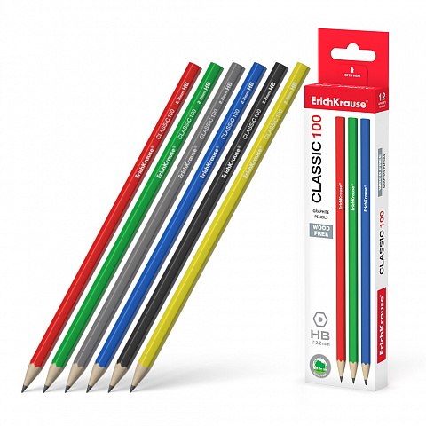 Пластиковый чернографитный трехгранный карандаш с ластиком ErichKrause® Classic triangle 101 HB (в к