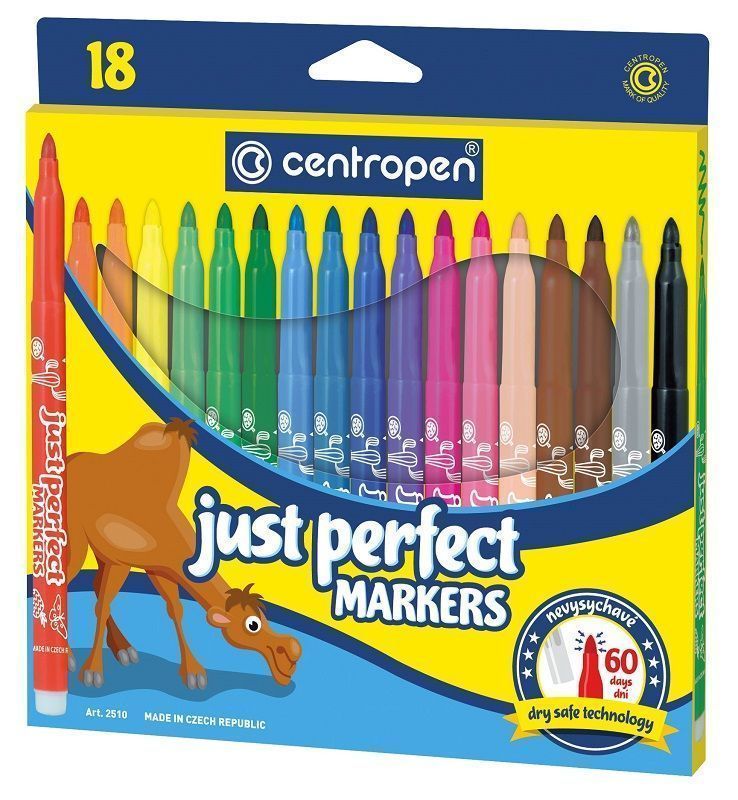 Фломастеры CENTROPEN PERFECT 18 цв. карт. упак. треуг. корп. невысыхающие