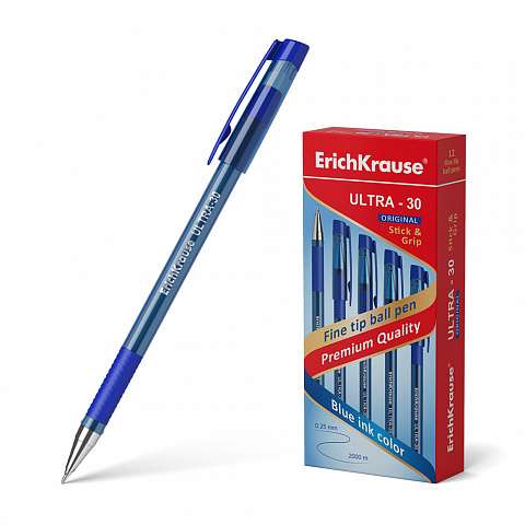 Ручка шариковая ErichKrause® ULTRA-30 Original, цвет чернил синий (в коробке по 12 шт.)