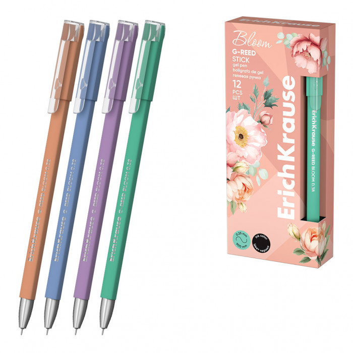 Ручка гелевая ErichKrause G-Reed Stick Pastel Bloom 0.38, цвет чернил черный (в коробке по 12 шт.)