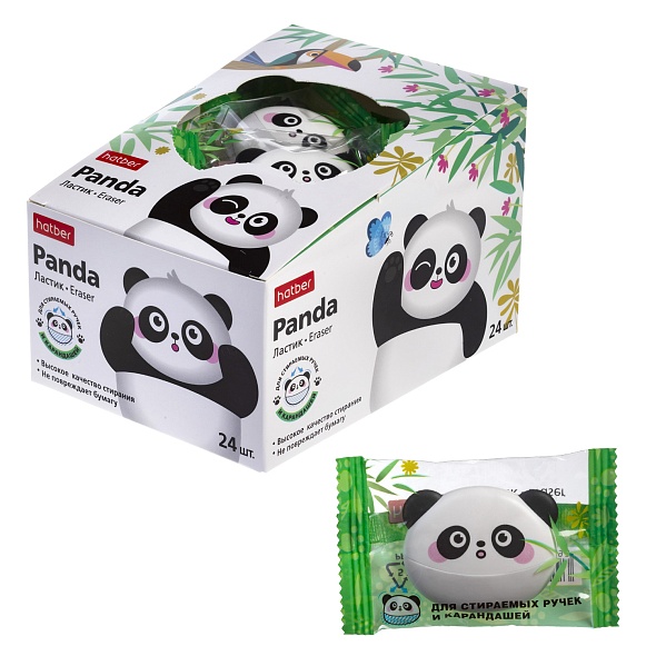 ER_090573 Ластик TPR Hatber -Panda- в индивидуальной упаковке 24 шт в картонной Дисплей-витрине