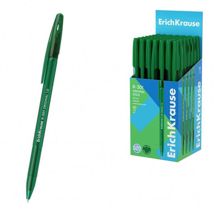 Ручка шариковая ErichKrause R-301 Stick Original 1.0, цвет чернил зеленый (в коробке по 50 шт.)