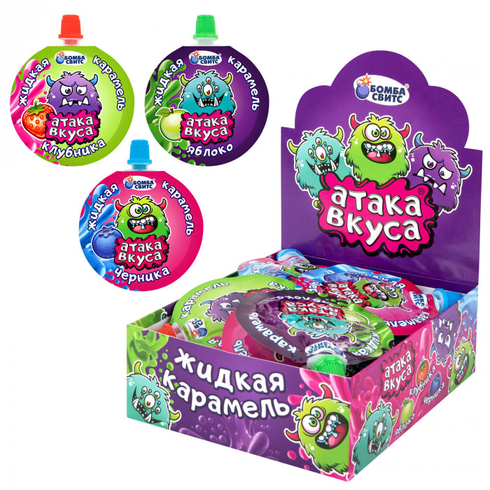 Конфета-гель АТАКА ВКУСА кислая, 20 г, ассорти вкусов, БОМБАСВИТС, 624606