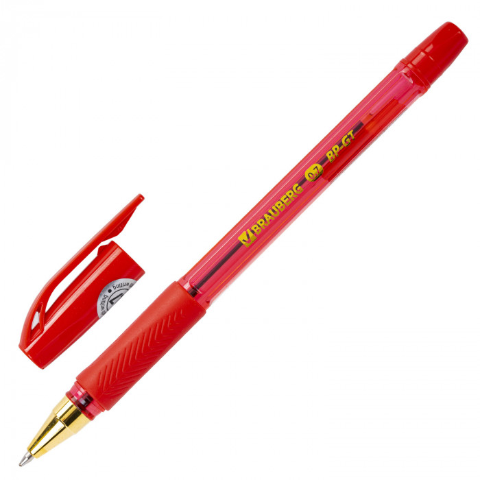 Ручка шариковая BRAUBERG BP-GT GLD RED, КРАСНАЯ, корпус тонированный, пишущий узел 0,7 мм, линия пис