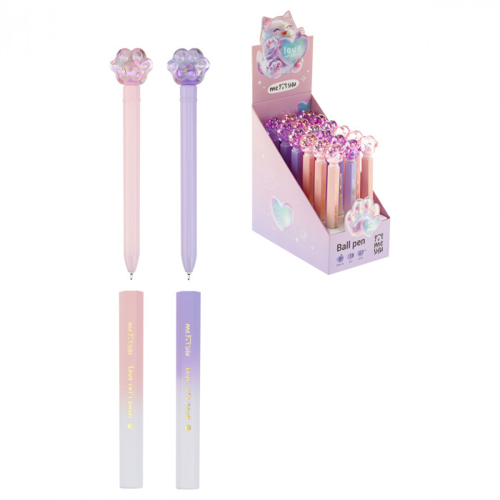 Ручка шариковая MESHU "Glossy Paw" синяя, 0,7мм, корпус ассорти