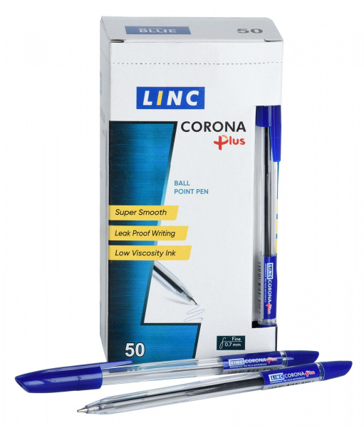 Ручка шарик. Linc Corona Plus синий 0,7 мм прозр. шестигран. корп.