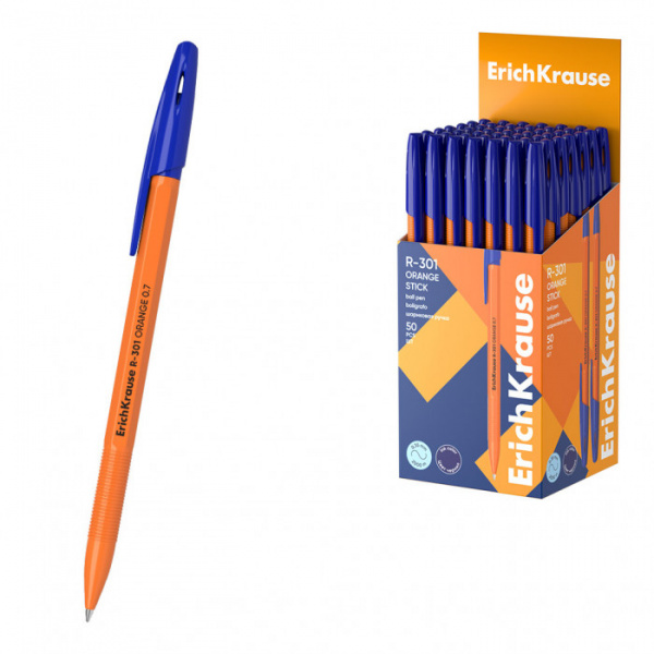 Ручка шариковая ErichKrause R-301 Stick Orange 0.7, цвет чернил синий (в коробке по 50 шт.)