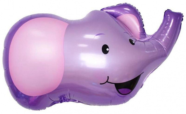 Шар (38''/97 см) Фигура, Голова, Милый Слоник, Фиолетовый, 1 шт.