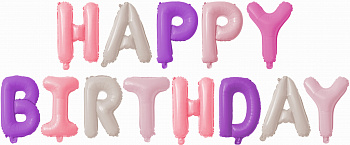 Набор шаров-букв (16''/41 см) Мини-Надпись "Happy Birthday" для девочки, 1 шт. в упак.