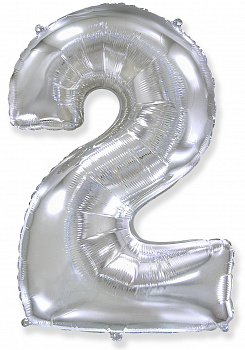 Шар (40''/102 см) Цифра, 2, Серебро, 1 шт.