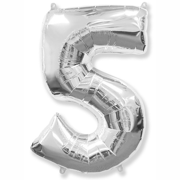 Шар (32''/81 см) Цифра, 5, Серебро, 1 шт. в упак.